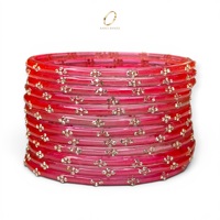Bracelets en verre kashmiri rose bonbon, motif goutte de pluie, ornés de cristaux, pour femmes, pour mariages et occasions festives, prix de gros, vente chaude