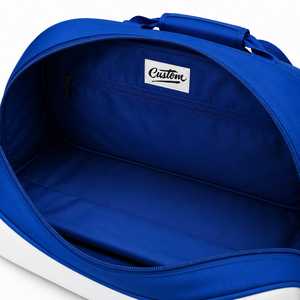 Sac de voyage en toile bleu et blanc avec logo personnalisé, fermeture à glissière, compartiment imperméable pour chaussures, grande capacité, sac de sport - Product Image 3