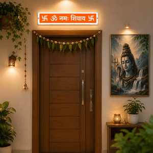 iota Toran OM NAMAH SHIVAY <b>Light</b> <b>Orange</b> <b>LED</b> Sign Board with White Border and Swastika Symbols - Product Image 3