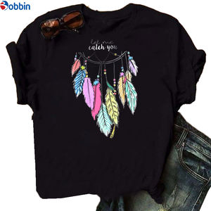 T-shirt unisexe respirant à motifs plumes imprimés, style doux et charmant, grande taille, pas cher, pour femmes - Product Image 4