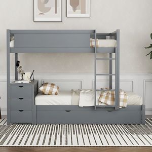 Letto a castello matrimoniale con letto estraibile singolo e scrivania, colore grigio, per bambini - Product Image 2
