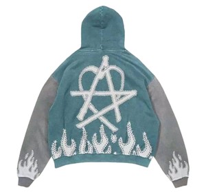 Sudadera con Capucha Estampada 'Jesus Is My King' para Hombre, Corte Holgado, Lavado Ácido, Color Gris, Algodón French Terry, Estilo Hip Hop - Product Image 5