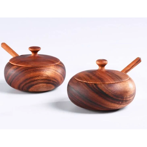 Top Selling Wood Sugar Pots Pepper <b>Box</b> Salt Seasoning Container with Spoon Sugar Bowl Handicrafts Top Price - Product Image 2