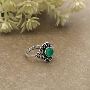 Natural Green Onyx Brass Bezel Set Vintage Handcrafted Oxidized Boho Unisex <b>Statement</b> <b>Ring</b> - Product Image 2