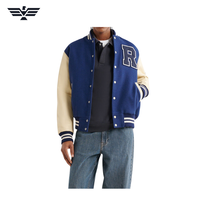 Veste d'hiver réversible en toile pour homme, bleu marine, avec blocs de couleur, col montant, boutons, style baseball, personnalisable