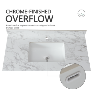 Top Lavabo Rettangolare Sottopiano in Ceramica per Bagno 43x22 Pollici, Top in Pietra Sinterizzata Bianco Carrara - Product Image 4