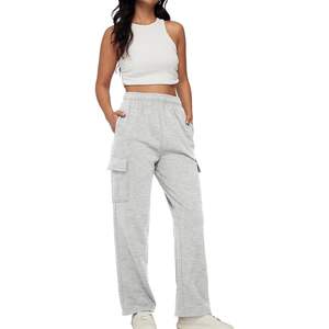 Trendy Queen <b>Womens</b> XL Cargo Sweatpants Wide Leg Baggy <b>Fleece</b> High Waisted Sweats with Pockets Breathable Winter Clothes - Product Image 1