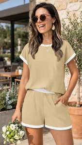 Ensemble t-shirt et short pour femme, couleur kaki, décontracté, été, 2 pièces - Product Image 3