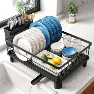 Scolapiatti Piccolo in Acciaio Inossidabile 11 W, Scolapiatti da Cucina da Appoggio con Portautensili e Vassoio Raccogligocce - Product Image 1