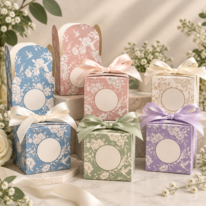 Custom Floral Paper Gift Box With <b>Ribbon</b> Bow Luxury <b>Wedding</b> Favor Packaging Box For Party Jewelry Chocolate Gift Packaging - Product Image 5