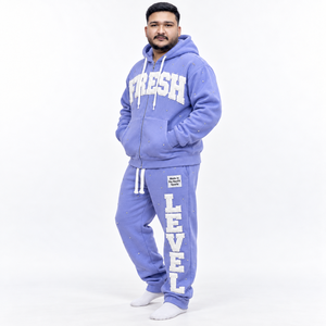 Mens tracksuit Sweatshirt Set puff Print Purple Casual Autumn Cotton French Terry Full <b>Zip</b> <b>Hooded</b> Joggers - Product Image 3
