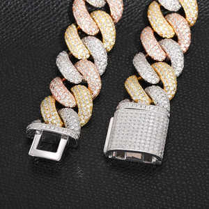 Pulsera Hip Hop de Oro Tricolor con Diamantes VVS DEF Cultivados en Laboratorio, Cadena Cubana Rellena, Multihileras, Micro Pavé, 10k/14k/18k, Fabricante - Product Image 4
