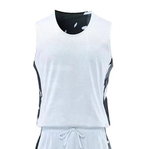 Men Sleeveless Basketball Jersey Set Round Neck Breathable Mesh Print Uniform <b>Shorts</b> Drawstring Black <b>White</b> - Product Image 6