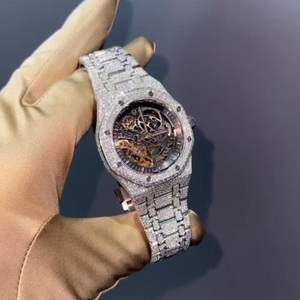 Luxury Sport Iced Sapphire Crystal Skeleton Dial Moissanite Watch Diamond Quartz <b>Automatic</b> Stainless Steel Mens Watch 20mm - Product Image 1