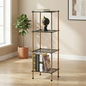 MIT Housewares Modern 4-Tier Wood Grain Corner Baño Estante de alambre Muebles de almacenamiento para el hogar Venta OEM en Shopee Hotel Application - Product Image 1