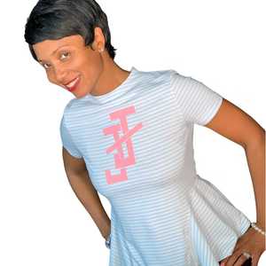 Haut peplum rayé JJ pour femme adulte, à manches courtes, coupe ajustée, ourlet évasé, décontracté, en mélange de coton, style grec - Product Image 4