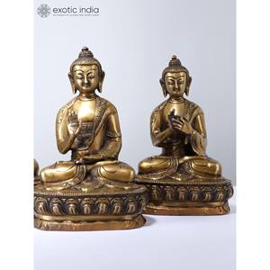 Juego de cinco esculturas de Buda de latón de calidad premium de 8 \ "en diferentes Mudras - Product Image 4