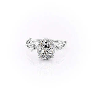 Anillo de Plata 925 con Recubrimiento Amarillo y Diamante Moissanite de Corte Ovalado, Diseño de Ramita con Motivo Vegetal, Regalo Especial de Aniversario para Mujer - Product Image 1