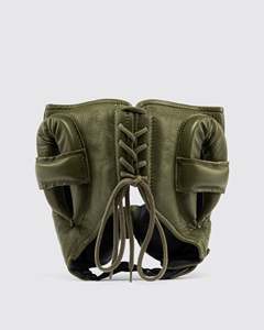 Équipement de boxe professionnel pour la protection de la tête, personnalisable, en cuir véritable, olive doré, protection intégrale du visage - Product Image 2