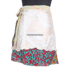 Minifalda Cruzada de Color Sólido, Estilo Hippie, de Seda, Tipo Sari, Cintura Natural, Estilo Casual, para Mujer - Product Image 2