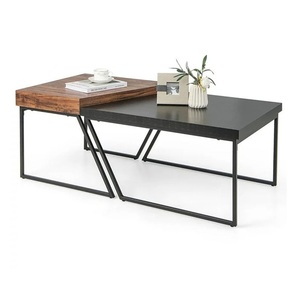 Factory Direct Round Wood <b>Coffee</b> <b>Table</b> Dark <b>Walnut</b> Top Matte Black Steel X-Frame Flat Pack - Product Image 6