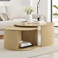 Table basse ronde en bois massif de luxe moderne, design incurvé, ensemble de deux pièces pour salon, hôtel, appartement