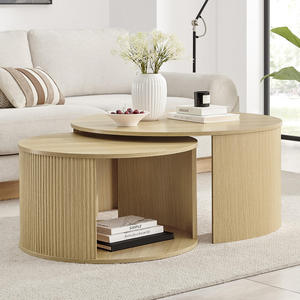 Modern Light Luxury Solid Wood Round <b>Coffee</b> <b>Table</b> With Curved Wood Design For Hotel Living Room Apartment Home Lounge - Product Image 1