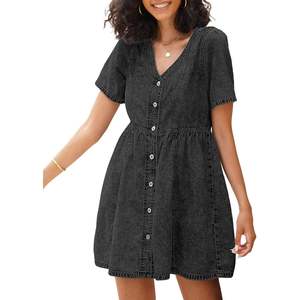 2025 vestido de mezclilla Midi Sexy para mujer Simple Bodycon Swing Western Short Jean Button Down Light Washed Skinny Fit - Product Image 6