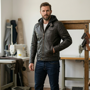 Chaqueta de Cuero Genuino para Hombre, Transpirable, Resistente al Viento, con Cierre Frontal, Cuello Camisero, Informal, para Montar al Aire Libre, Chaqueta de Invierno Personalizable - Product Image 1