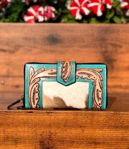 Patrón occidental, billetera tallada a mano, borde de embrague con color turquesa, billetera de piel de vaca, billeteras de usos múltiples - Product Image 4