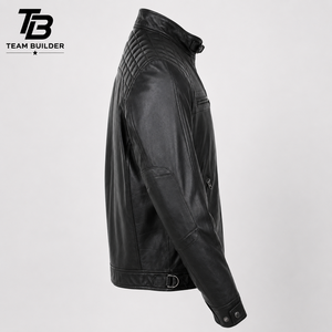 Blouson de moto d'hiver imperméable en cuir véritable pour homme grande taille TEAM BUILDER avec garniture en peau de mouton, col montant et doublure à carreaux zippée - Product Image 5