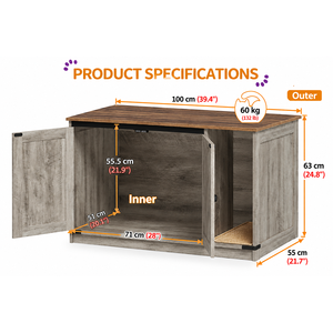 Meuble pour animaux de compagnie en bois, armoire-niche pour chat avec portes et compartiment ouvert pour chats d'intérieur, unité de rangement multifonctionnelle, style classique - Product Image 4