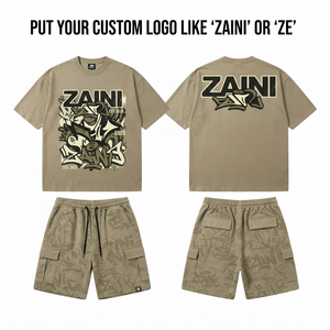 ZAINI Men's Summer Casual Crew Neck T-Shirt Shorts <b>Set</b> 280 GSM 100% Polyester Breathable Fabric Hand Embroidery Logo Front - Product Image 1