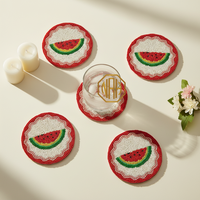 Sous-verres ronds en tissu perlé faits main, écologiques et modernes, motif fraise, 300 mm, décoration de table mignonne