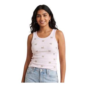 Fourstyle Sportswear White Breathable Knitted Tank <b>Top</b> Rhinestone Bow Decoration Women's Fitness Sportswear - Product Image 5