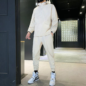 Ensembles coupe-vent à capuche demi-zip personnalisés pour hommes 2024 – Survêtements en nylon deux pièces coupe ajustée avec ceinture épaisse, fabriqués sur mesure - Product Image 2