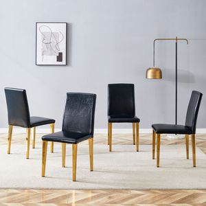 Quattro Comode Sedie da Pranzo in PU Nero con Gambe in Metallo Dorato, Design Versatile ed Elegante per l'Arredamento della Sala da Pranzo - Product Image 2