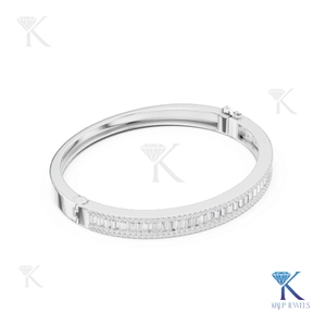 Luxury Lab Grown Diamond Statement <b>Bangle</b> Baguette 14K 18K <b>Solid</b> <b>Gold</b> Fine Women Jewelry Manufacturer Wholesale Supplier - Product Image 4