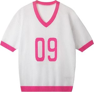 <b>Women</b> V Neck <b>Cable</b> <b>Knit</b> <b>Sweater</b> Short Sleeve Pullover 100% Cotton Jersey Sportswear Daily Wear Front Logo - Product Image 1