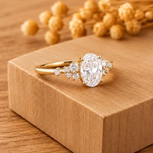 Lab Grown Oval Cut Diamond Engagement Ring 925 Sterling silver IGI Certificate Luxurious Vintage Cluster Gift Ring <b>for</b> <b>Women</b> - Product Image 5