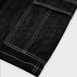 Shorts en jean décontractés d'été pour homme - Coupe droite, délavé foncé, séchage rapide et respirant, style cargo noir - Product Image 5