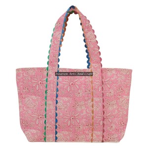 Cotton <b>Bag</b> Ric Rac Block Print Tote <b>Bag</b> For Women Boho Travel <b>Bag</b> Handmade Shoulder Purse Large - Product Image 1
