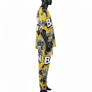 ชุดเสื้อและกางเกงผู้ชาย พรีเมียม โพลีเอสเตอร์ ตาข่าย ระบายอากาศ 180 GSM สีเหลืองดำ ดีไซน์แผงสี  แบบสั่งทำพิเศษ ชุด 2 ชิ้น - Product Image 3