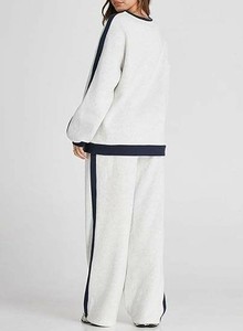 Conjunto de Dos Piezas de Punto Informal para Mujer, Manga Larga, Cuello Redondo, Corte Holgado, Color Sólido, Pantalones Largos con Bolsillo, para Todas las Temporadas - Product Image 2