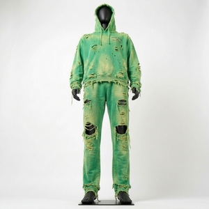 Survêtement à capuche de haute qualité pour homme, effet vieilli, avec cordon de serrage, respirant, personnalisable, style streetwear - Product Image 2