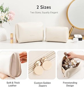 Bolsa de Viaje Organizadora de Accesorios de Cuero Genuino al por Mayor, Neceser de Maquillaje con Cremallera para Mujer, Bolsa de Aseo para Hombre, Novedad - Product Image 3