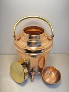 Premium Portable <b>Copper</b> Water Dispenser Tank 05L Hammered Ayurvedic Matka Camper with Brass Carry <b>Handle</b> Leakproof Tap - Product Image 5