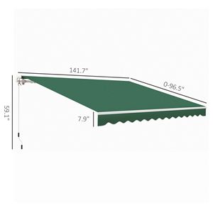 Toldo Retráctil Manual Ajustable de 12x10 pies, Color Verde, con Marco de Aluminio, para Terrazas, Balcones y Patios - Product Image 3