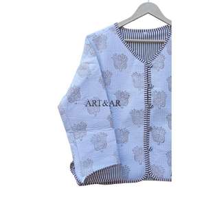 Veste de soirée formelle pour femme, à imprimé floral, en tricot rayé, matelassée, douce, à séchage rapide, avec rembourrage en coton, bouton, col en V - Product Image 3