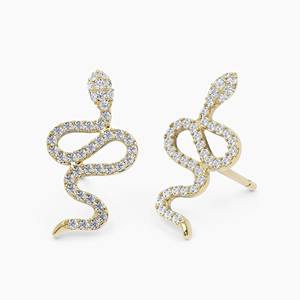 Pendientes de Oro de 14K con Diamantes en Forma de Serpiente, Diamantes Cultivados en Laboratorio, Amuleto de Serpiente, Joyería Minimalista Única, Regalo para Mujer, Aniversario - Product Image 1